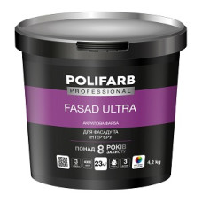 Фарба фасадна акрилова "FASAD ULTRA" стійка до миття (Біла) ТМ "POLIFARB" 4,2кг